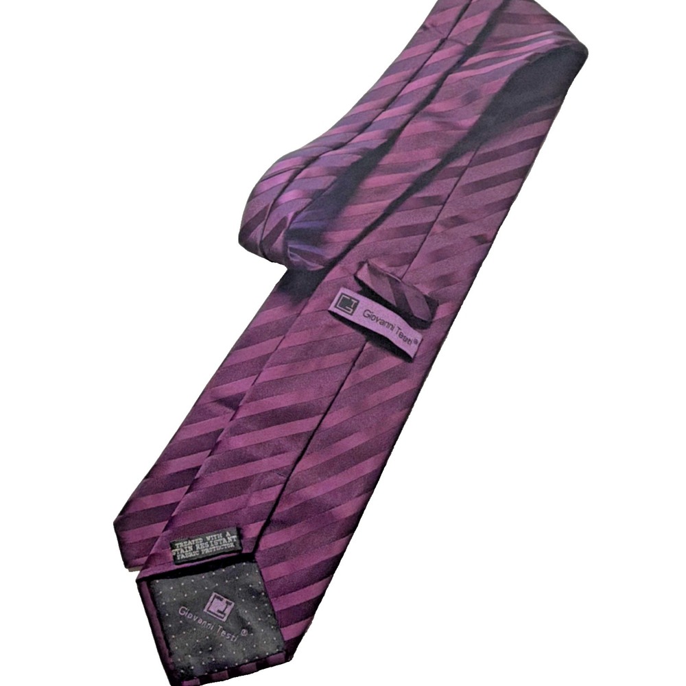 Giovanni Testi Men's Purple Striped Stain Resistant Polyester Tie